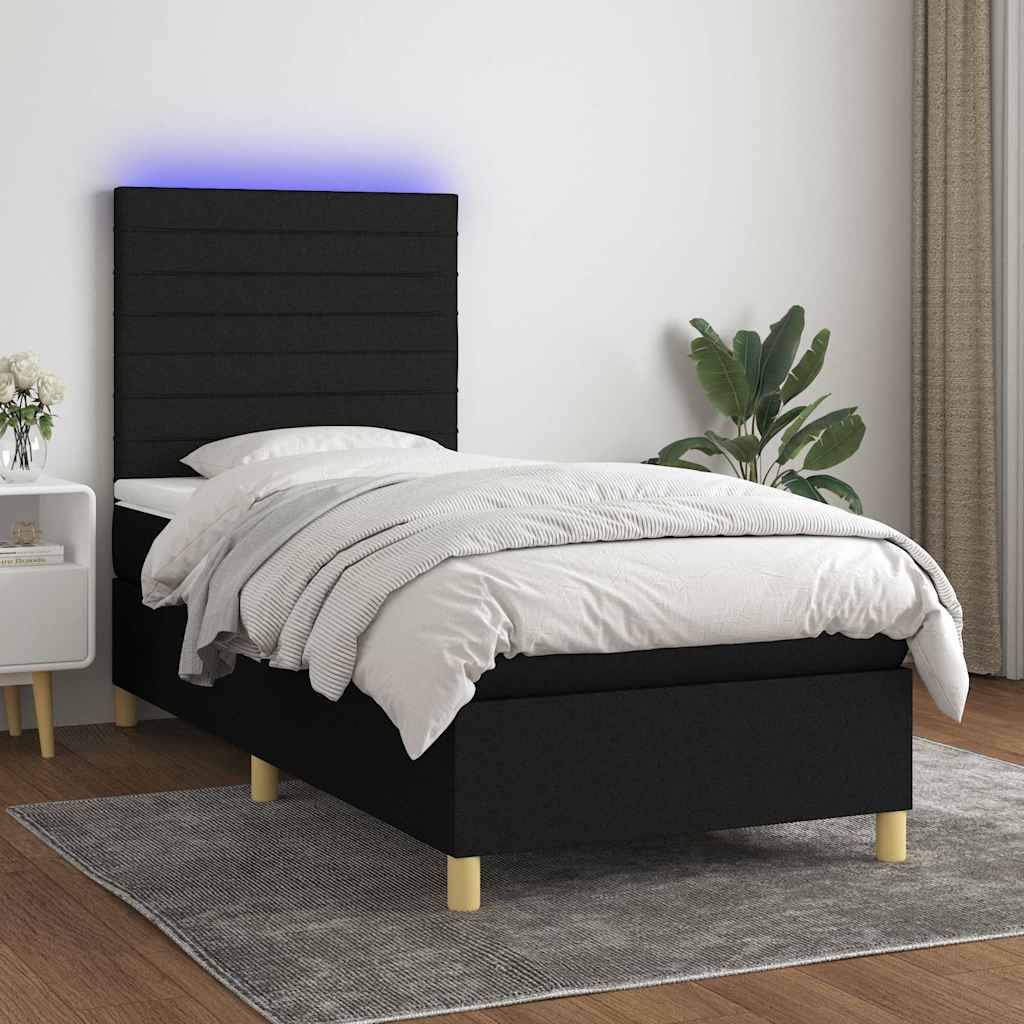 Sommier à lattes de lit et matelas et LED Noir 80x200cm Tissu - XIOS