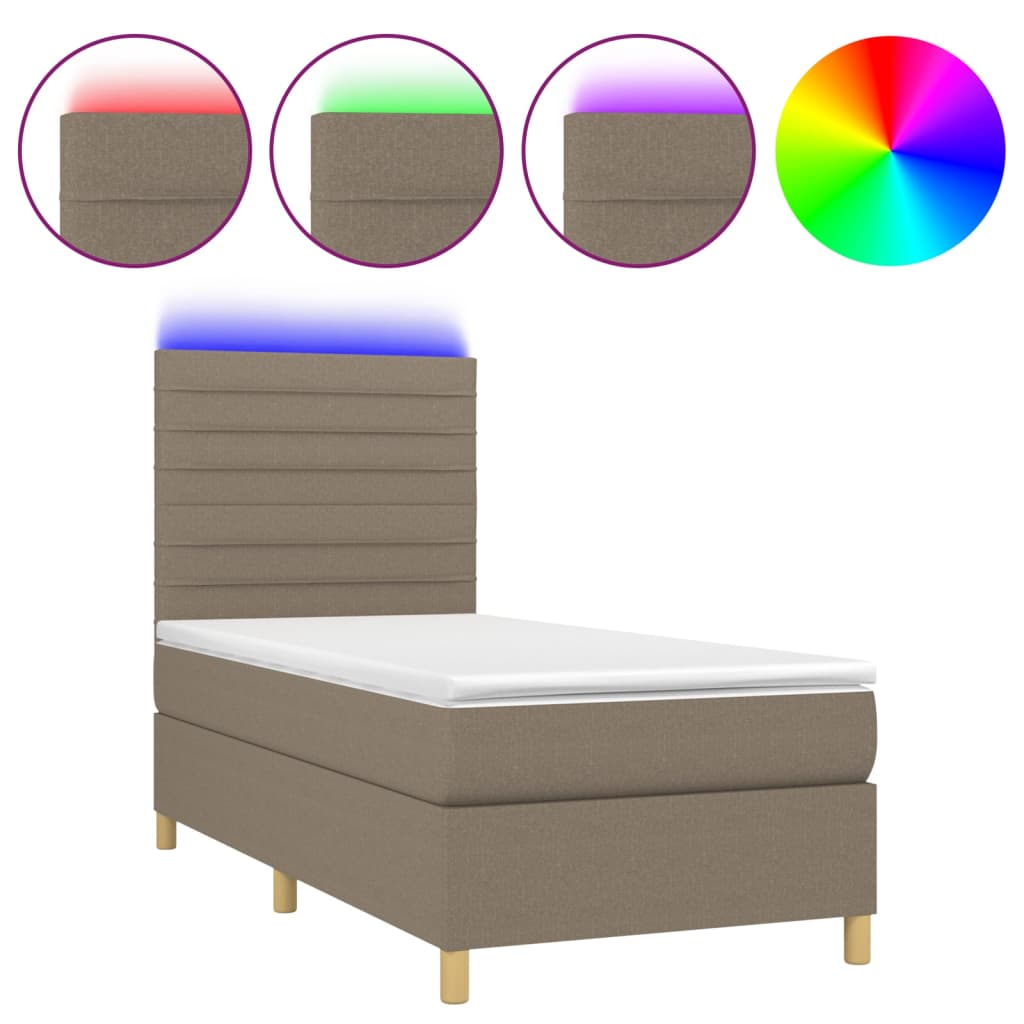 Sommier à lattes de lit et matelas et LED Taupe 80x200 cm Tissu - XIOS
