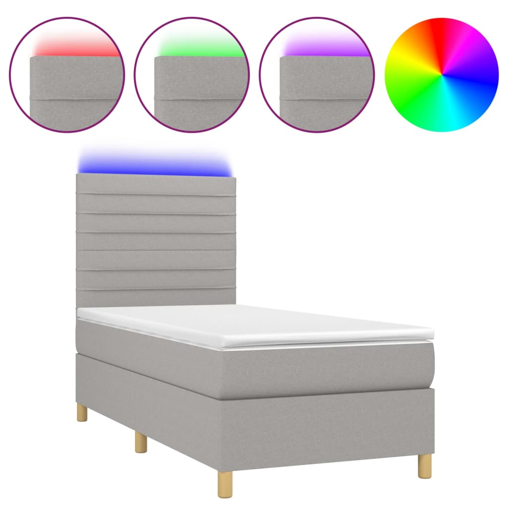 Sommier à lattes de lit et matelas et LED Gris clair 90x190 cm - XIOS
