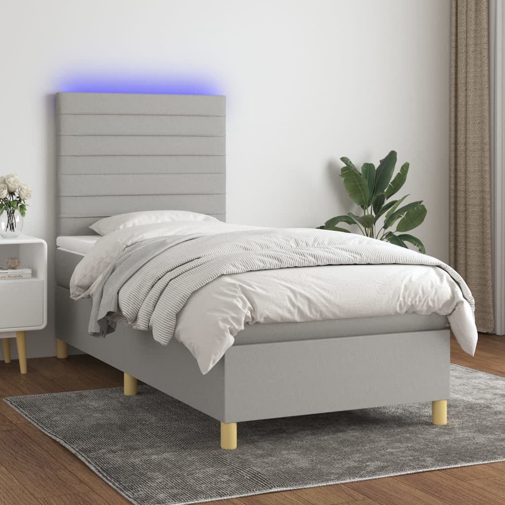 Sommier à lattes de lit et matelas et LED Gris clair 90x190 cm - XIOS