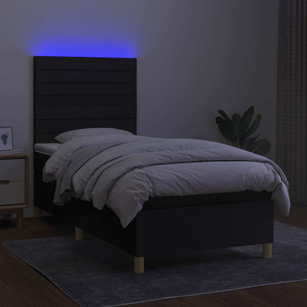 Sommier à lattes de lit et matelas et LED Noir 90x190 cm Tissu - XIOS