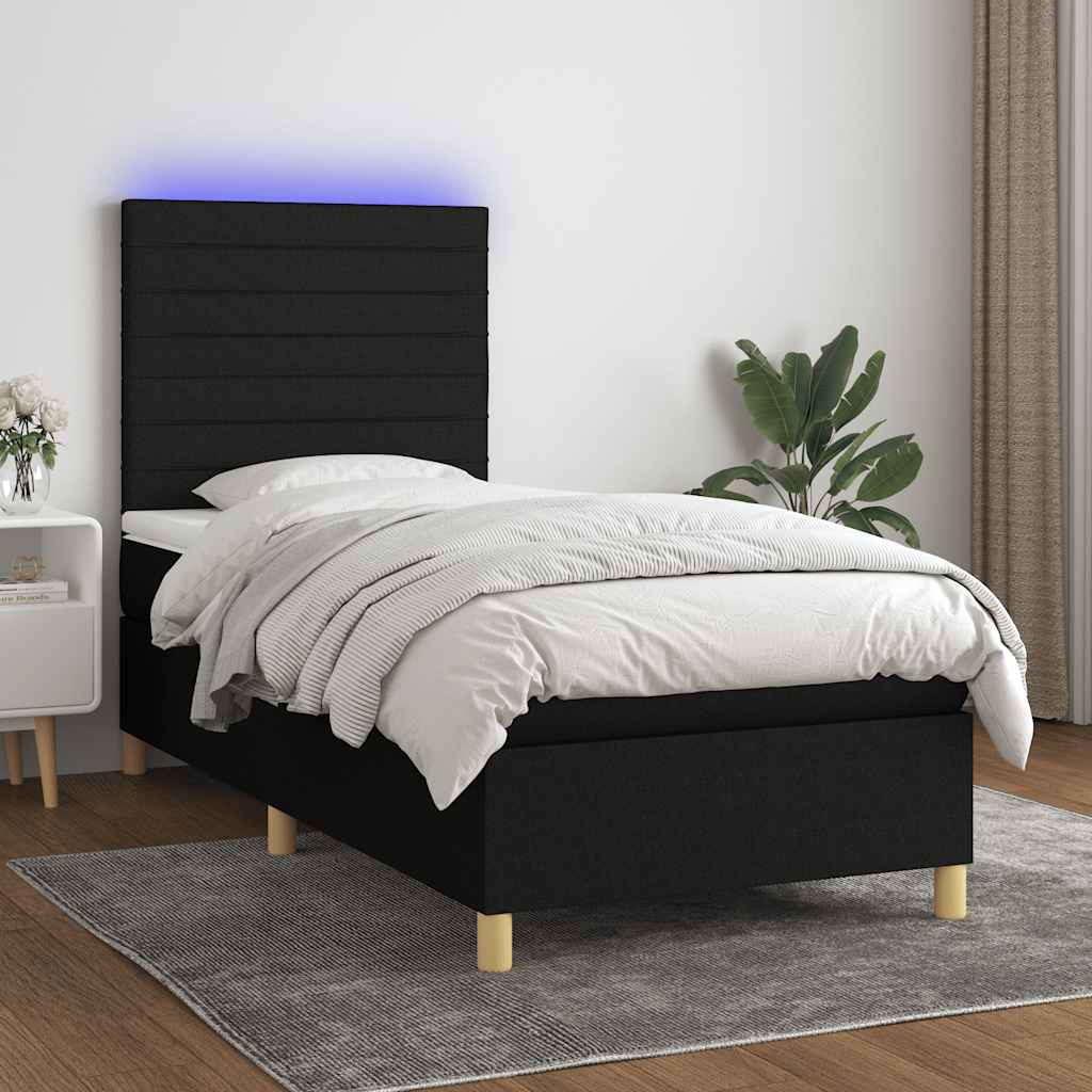 Sommier à lattes de lit et matelas et LED Noir 90x190 cm Tissu - XIOS