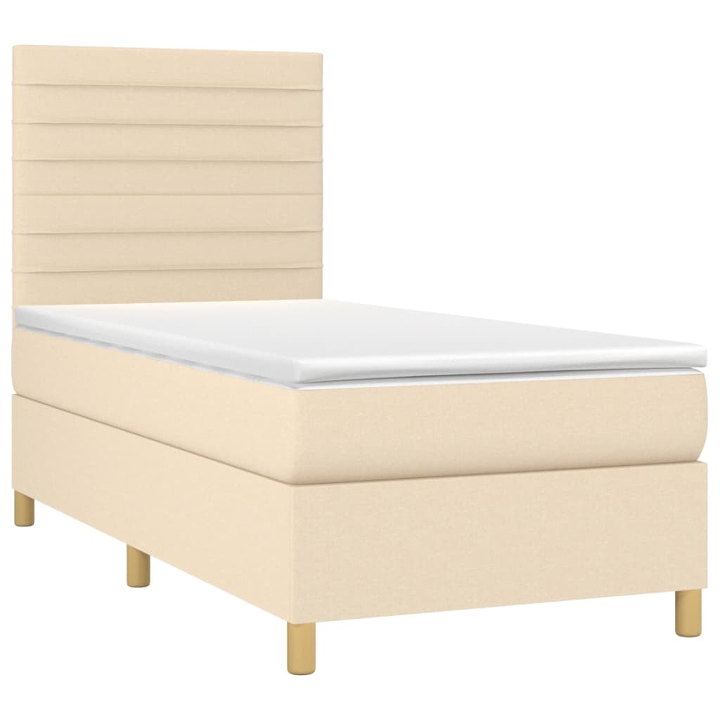 Sommier à lattes de lit et matelas et LED Crème 90x190 cm Tissu - XIOS