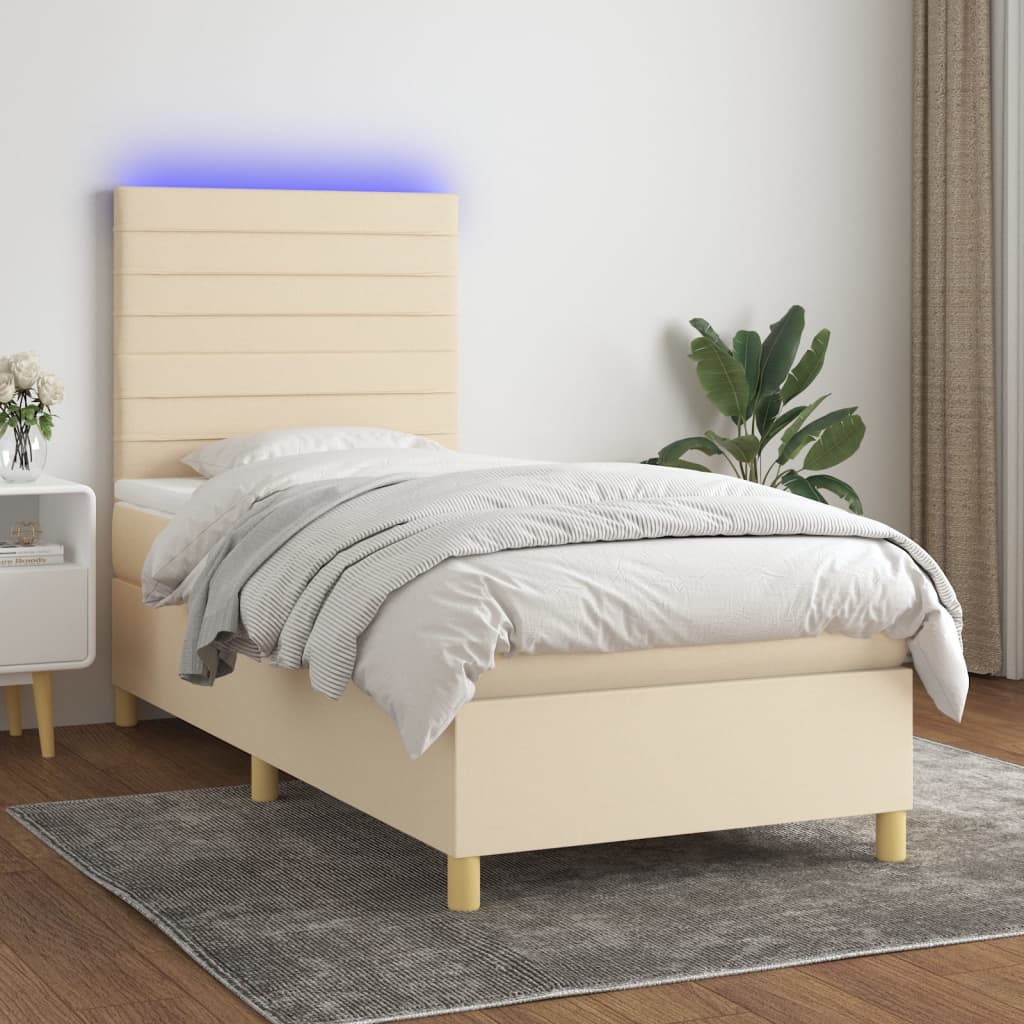 Sommier à lattes de lit et matelas et LED Crème 90x190 cm Tissu - XIOS