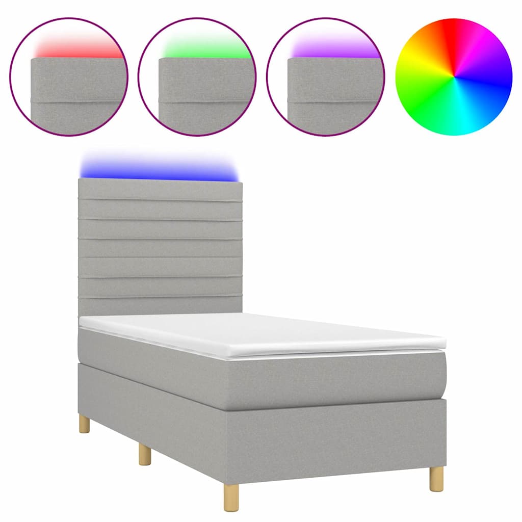 Sommier à lattes de lit et matelas et LED Gris clair 90x200cm