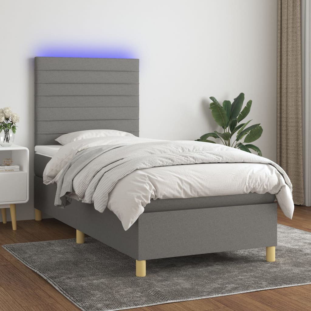 Sommier à lattes de lit et matelas et LED Gris foncé 90x200cm - XIOS