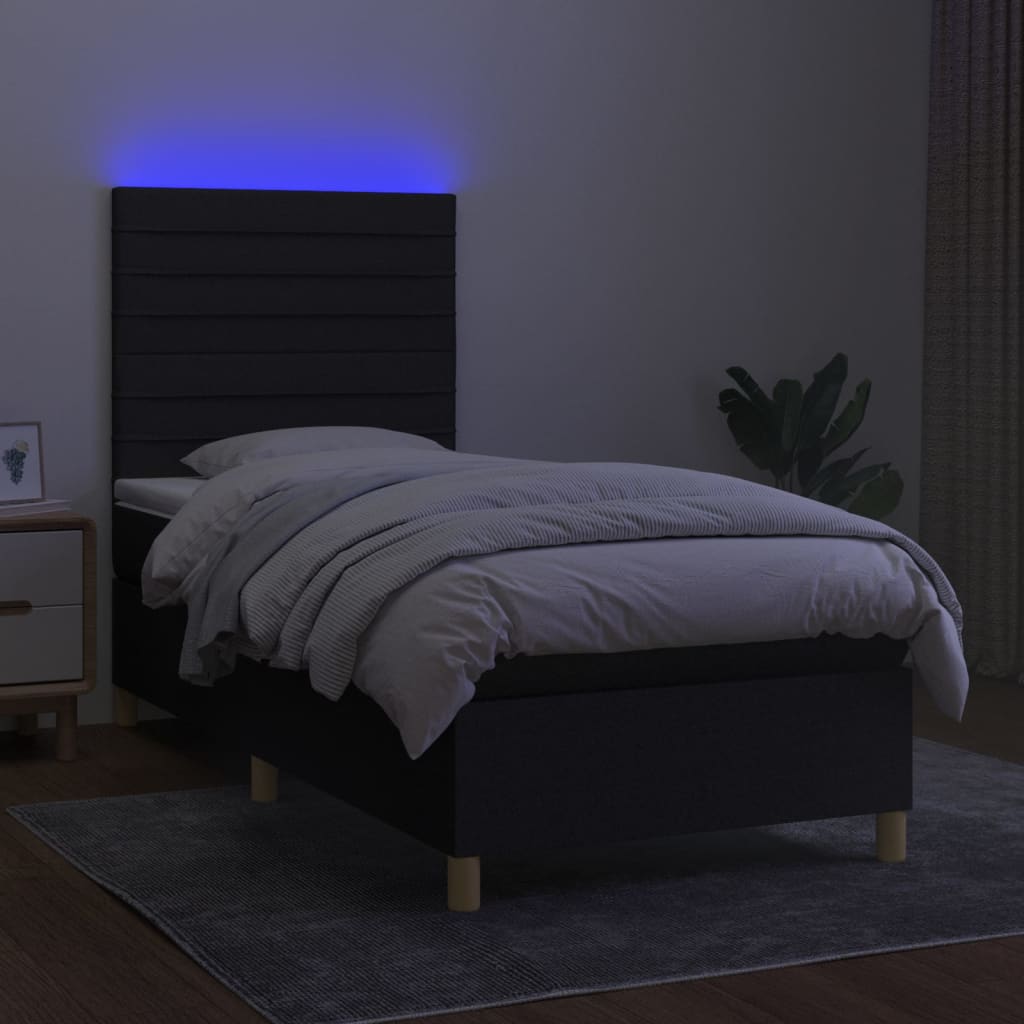 Sommier à lattes de lit et matelas et LED Noir 90x200 cm Tissu - XIOS