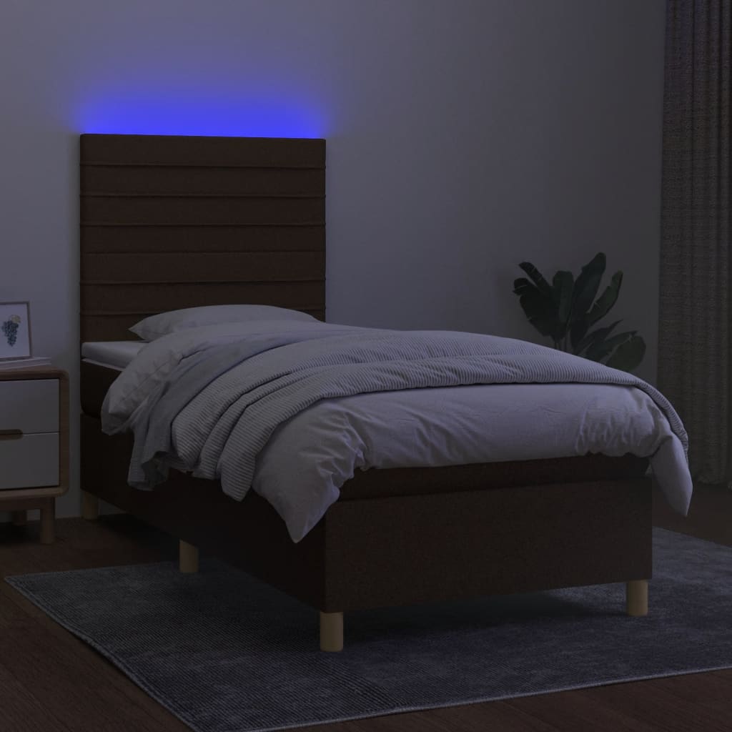 Sommier à lattes de lit et matelas et LED Marron foncé 90x200cm - XIOS
