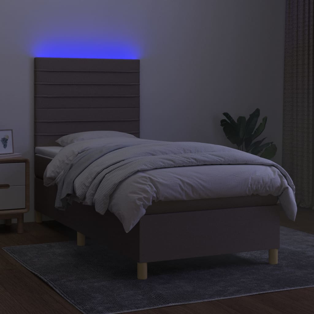 Sommier à lattes de lit et matelas et LED Taupe 90x200 cm Tissu - XIOS