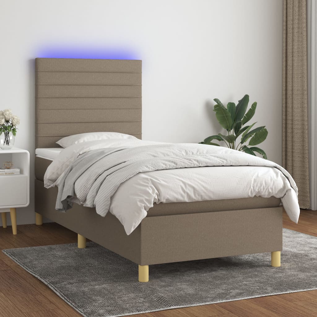 Sommier à lattes de lit et matelas et LED Taupe 90x200 cm Tissu - XIOS