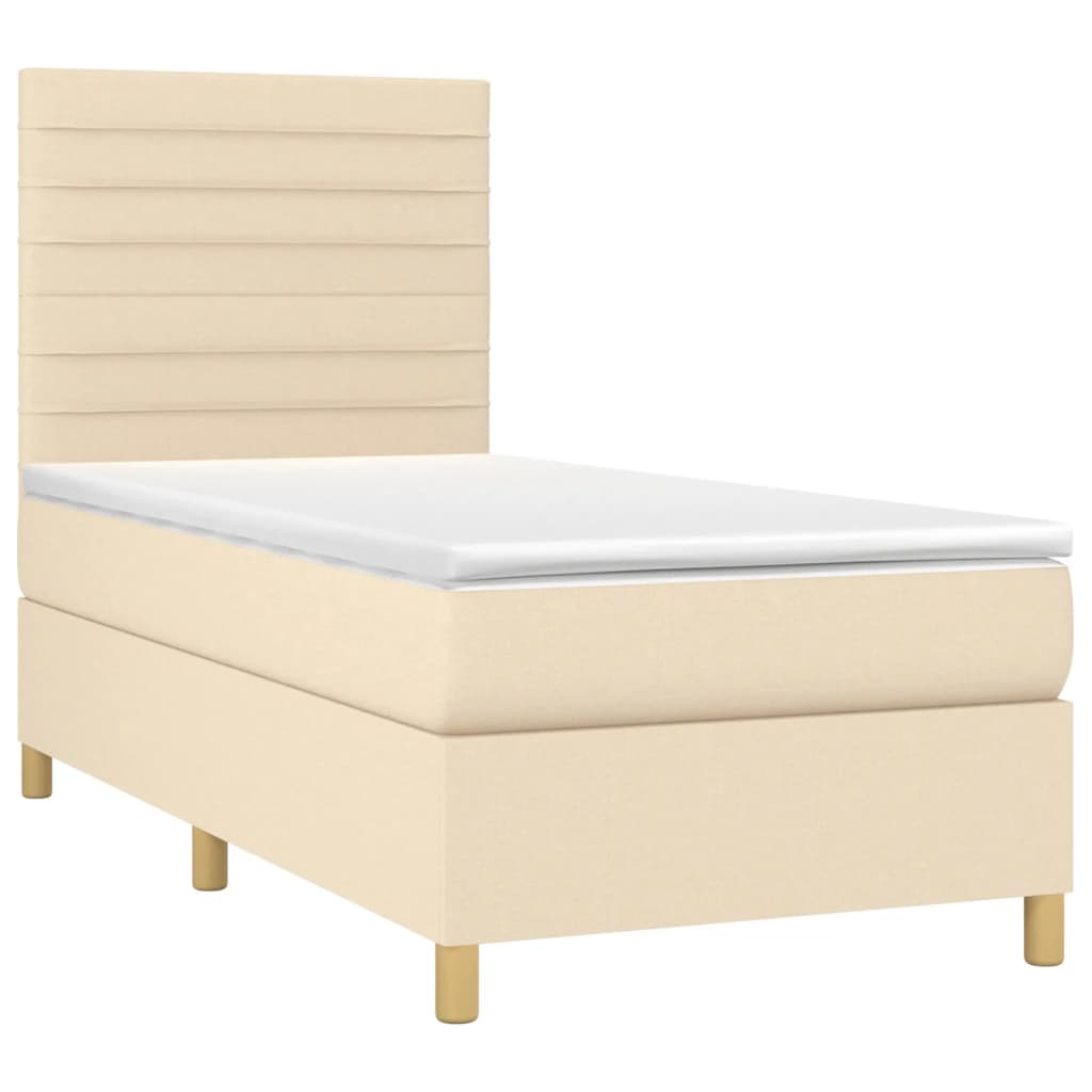 Sommier à lattes de lit et matelas et LED Crème 90x200 cm Tissu - XIOS