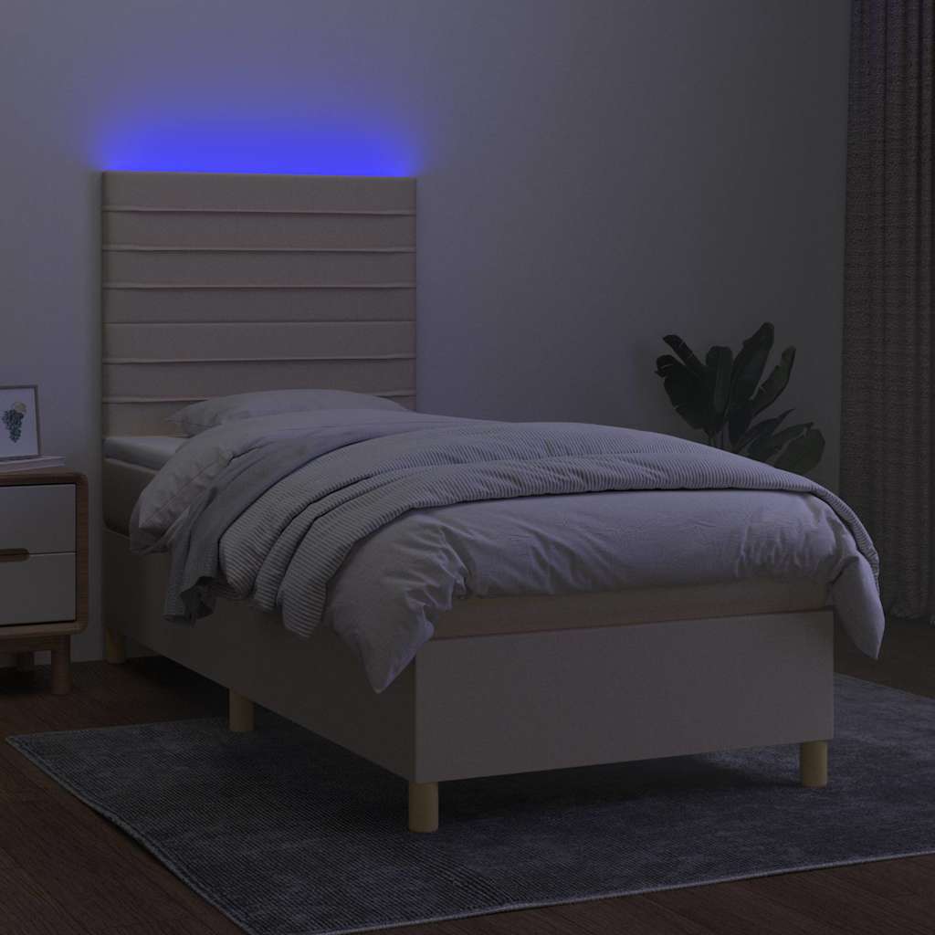 Sommier à lattes de lit et matelas et LED Crème 90x200 cm Tissu