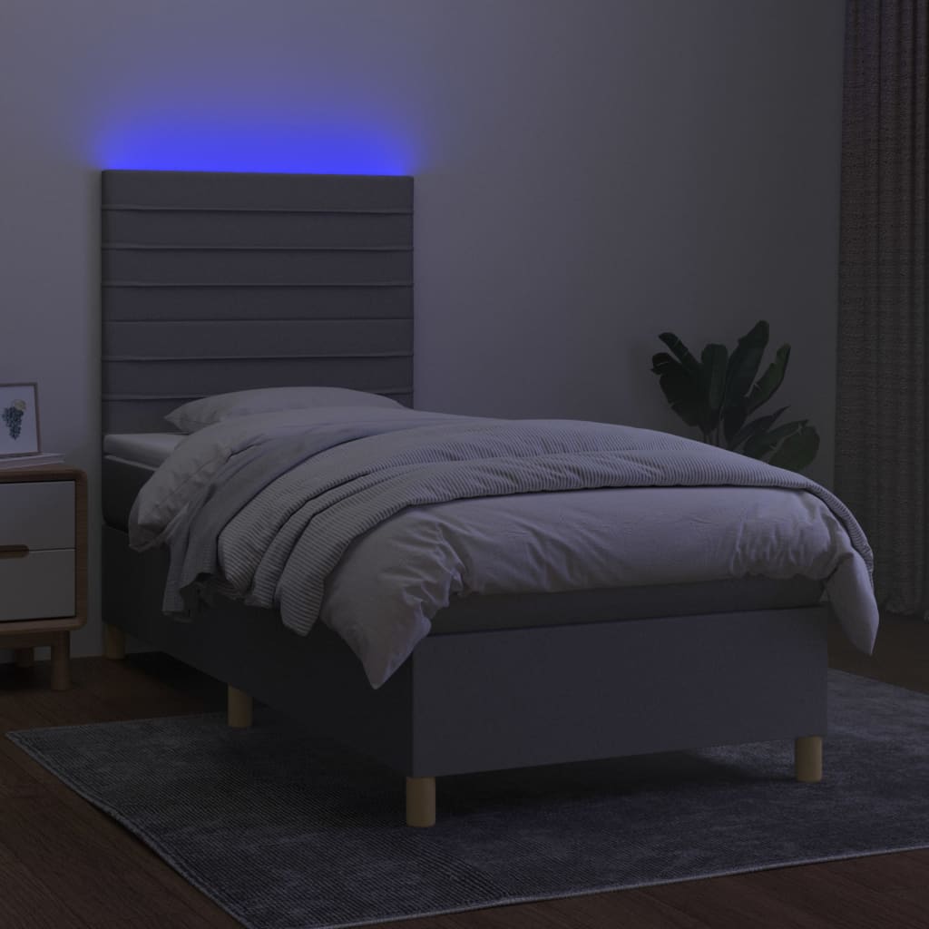 Sommier à lattes de lit matelas et LED Gris clair 100x200 cm - XIOS