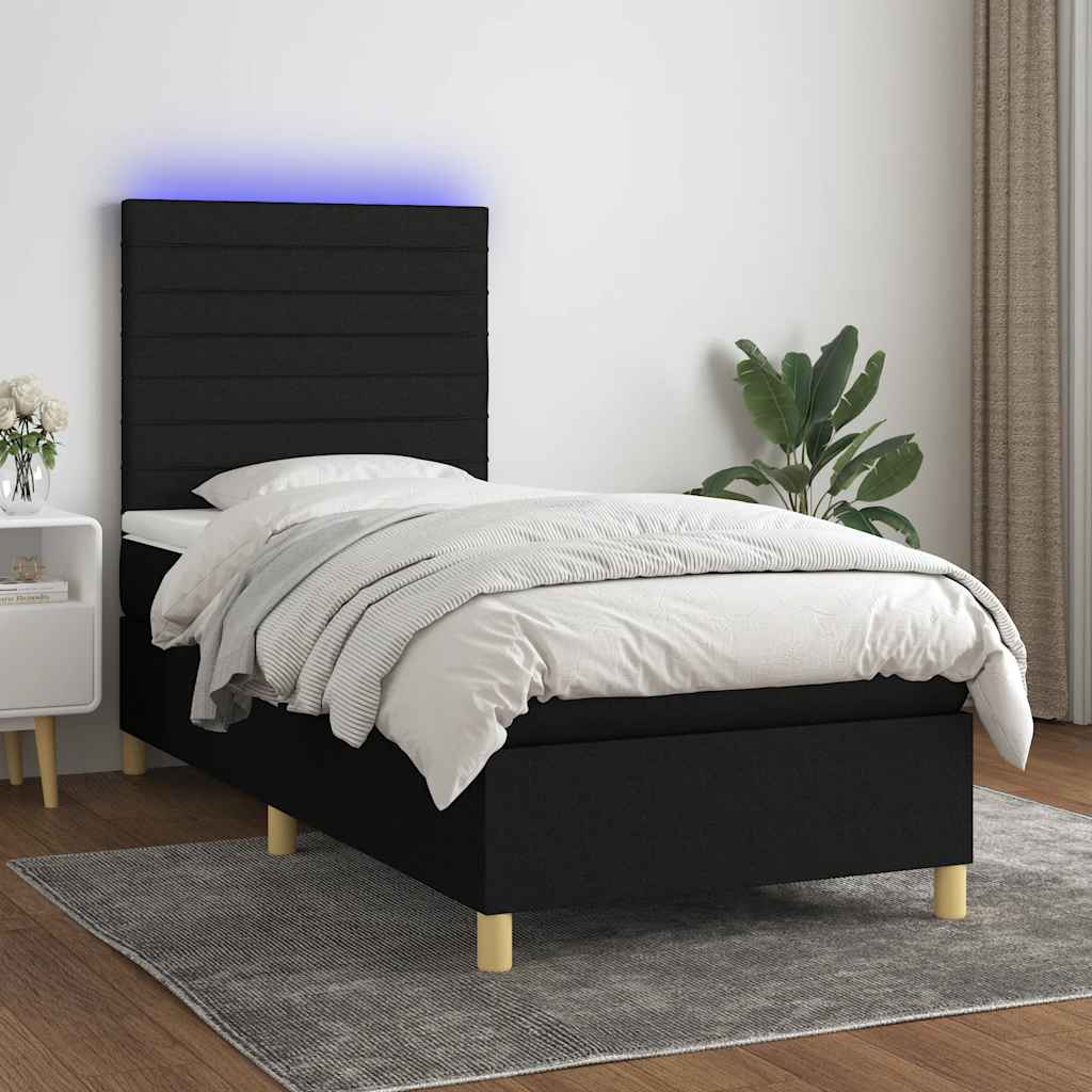Sommier à lattes de lit et matelas et LED Noir 100x200 cm Tissu - XIOS