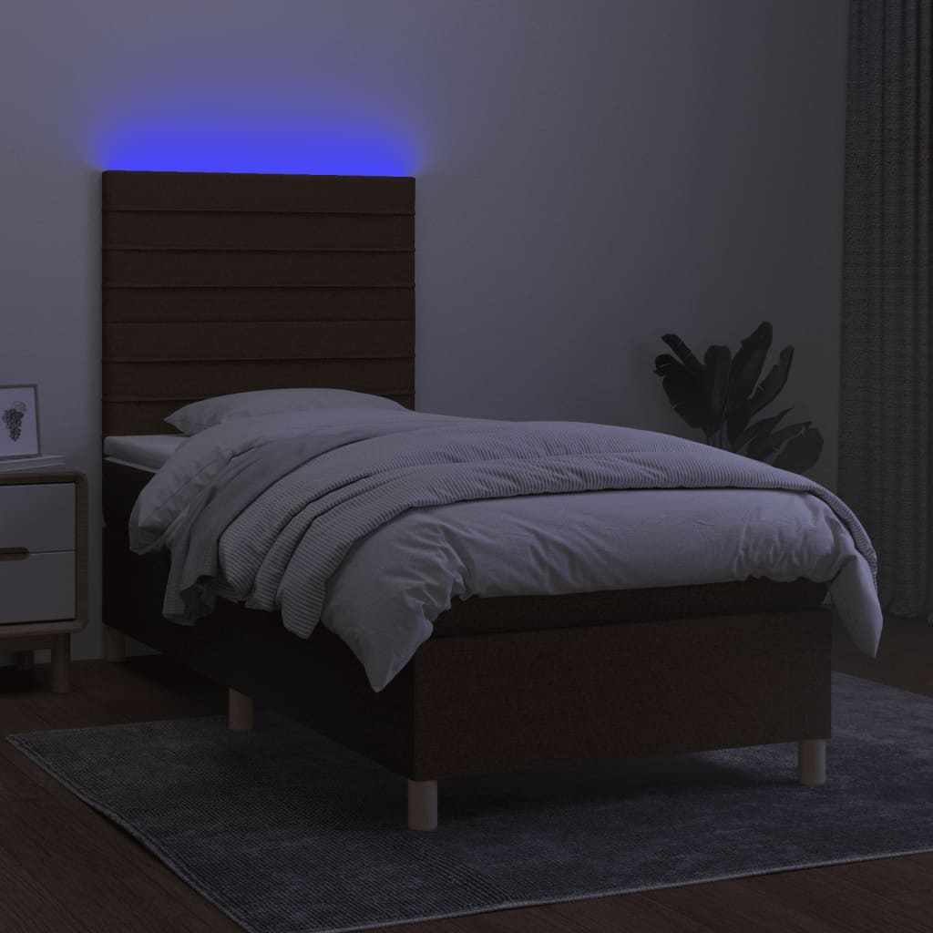 Sommier à lattes de lit matelas et LED Marron foncé 100x200 cm - XIOS