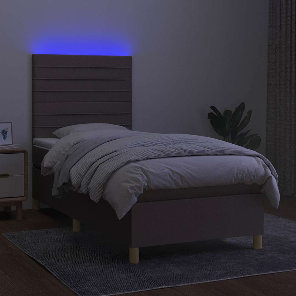 Sommier à lattes de lit et matelas et LED Taupe 100x200cm Tissu