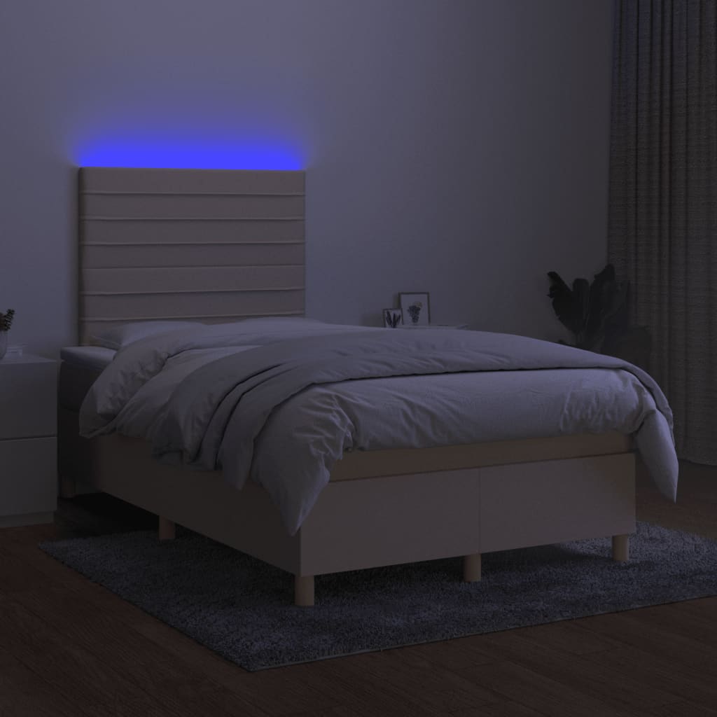 Sommier à lattes de lit et matelas et LED Crème 120x200cm Tissu - XIOS