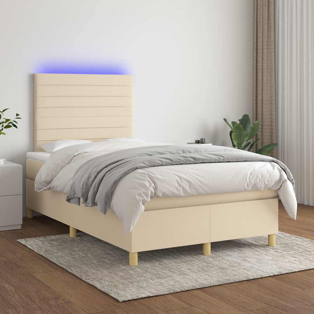 Sommier à lattes de lit et matelas et LED Crème 120x200cm Tissu