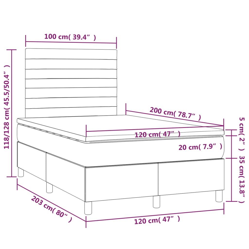 Sommier à lattes de lit et matelas et LED Bleu 120x200 cm Tissu - XIOS