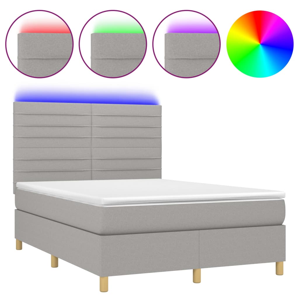 Sommier à lattes de lit et matelas et LED Gris clair 140x190 cm