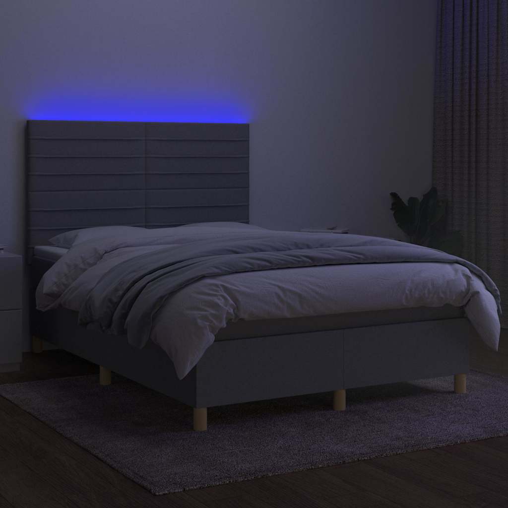 Sommier à lattes de lit et matelas et LED Gris clair 140x190 cm