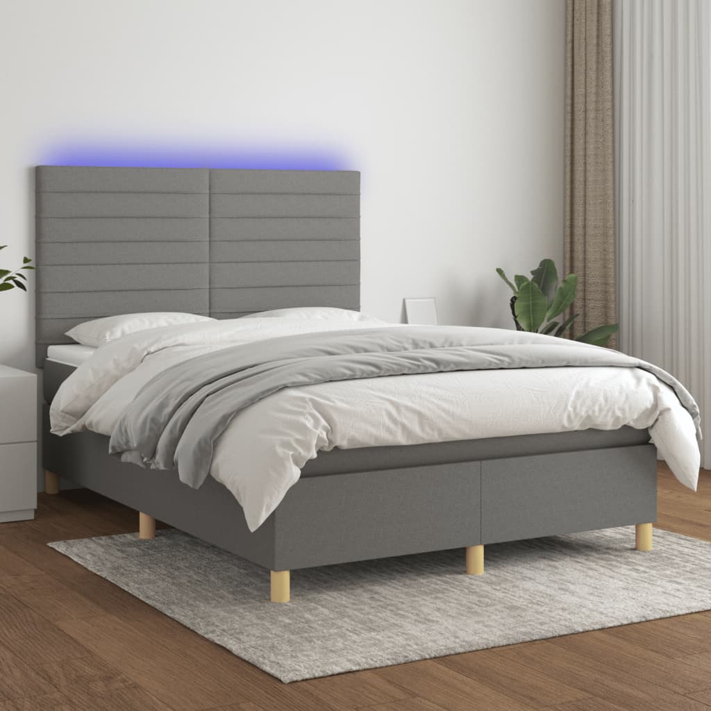 Sommier à lattes de lit et matelas et LED Gris foncé 140x190 cm - XIOS