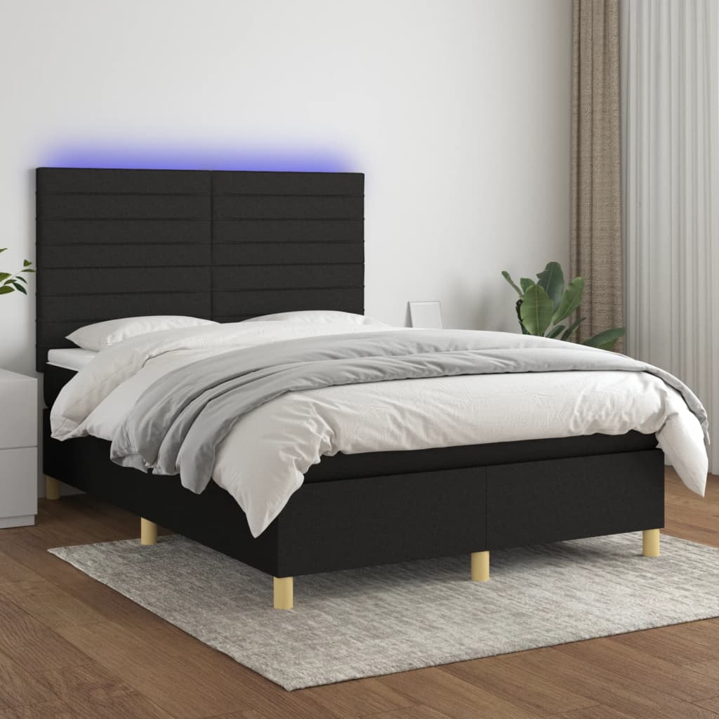 Sommier à lattes de lit et matelas et LED Noir 140x190 cm Tissu - XIOS
