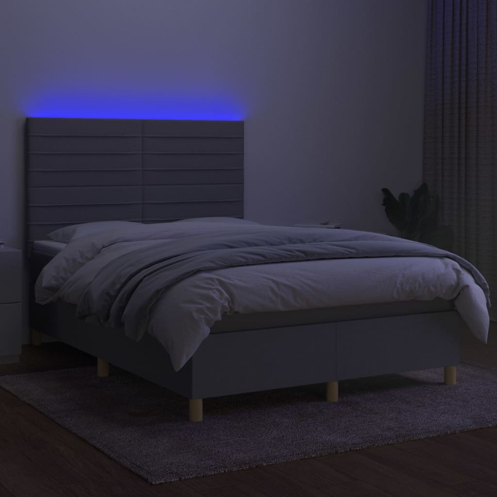 Sommier à lattes de lit et matelas et LED Gris clair 140x200 cm - XIOS