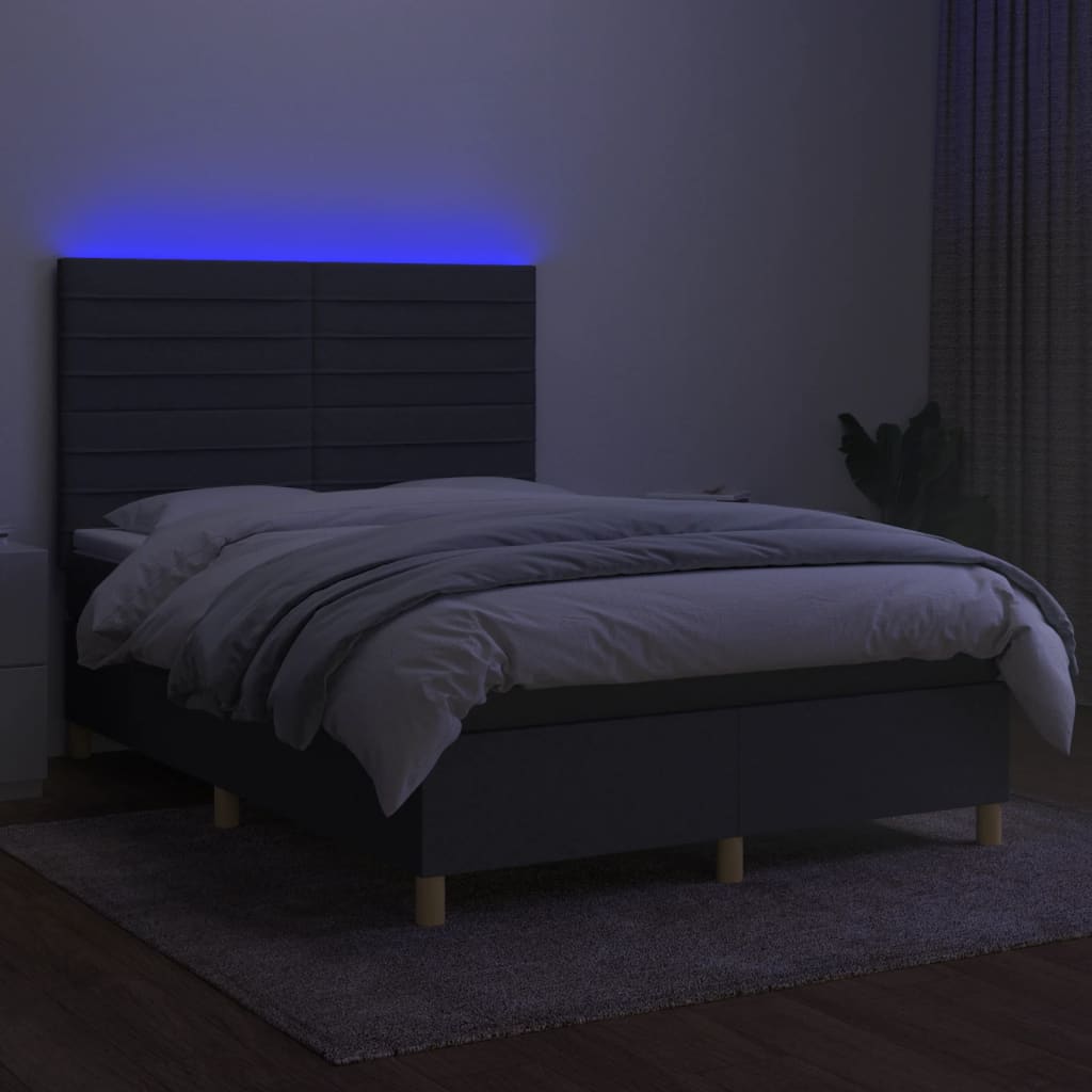 Sommier à lattes de lit et matelas et LED Gris foncé 140x200 cm - XIOS