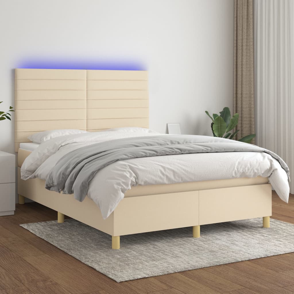 Sommier à lattes de lit et matelas et LED Crème 140x200cm Tissu - XIOS