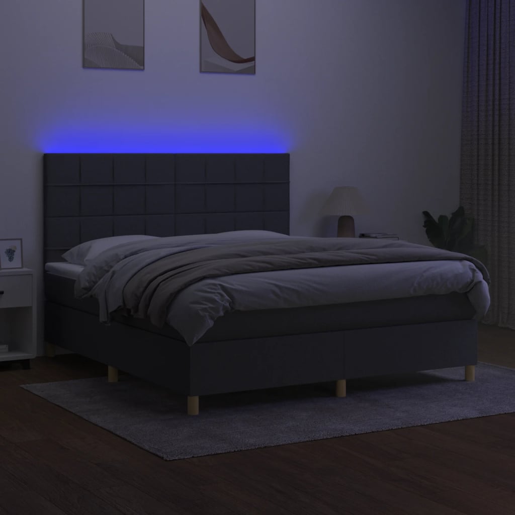 Sommier à lattes de lit et matelas et LED Gris foncé 160x200 cm - XIOS