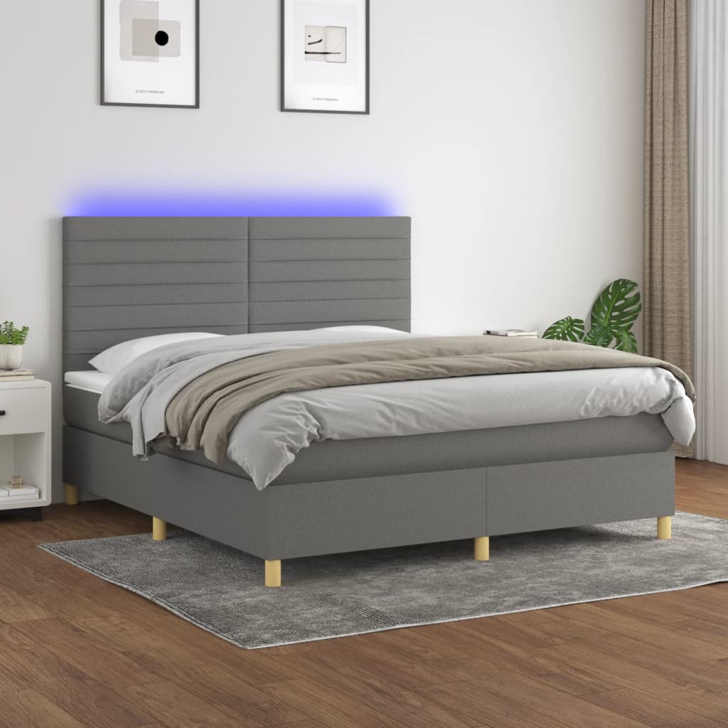 Sommier à lattes de lit et matelas et LED Gris foncé 160x200 cm