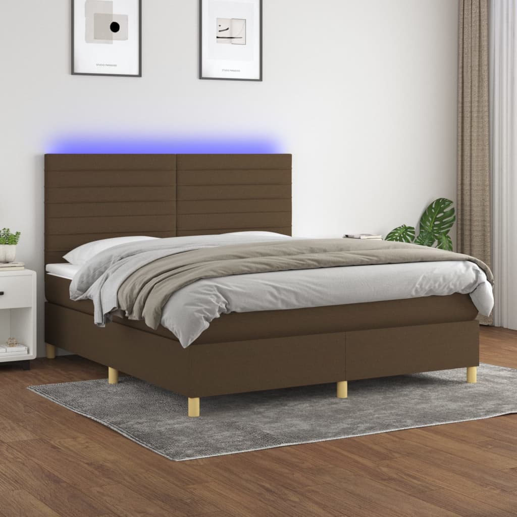 Sommier à lattes de lit matelas et LED Marron foncé 160x200 cm - XIOS