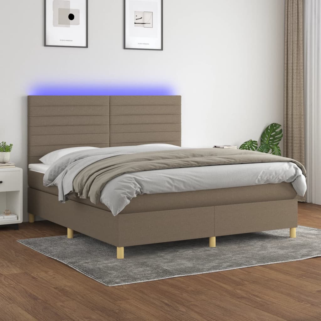 Sommier à lattes de lit et matelas et LED Taupe 160x200cm Tissu - XIOS