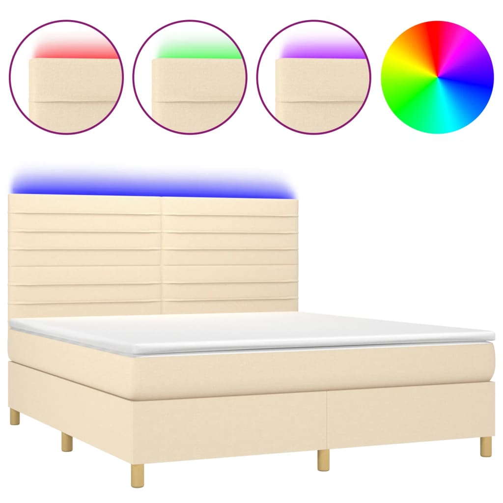 Sommier à lattes de lit et matelas et LED Crème 160x200cm Tissu - XIOS