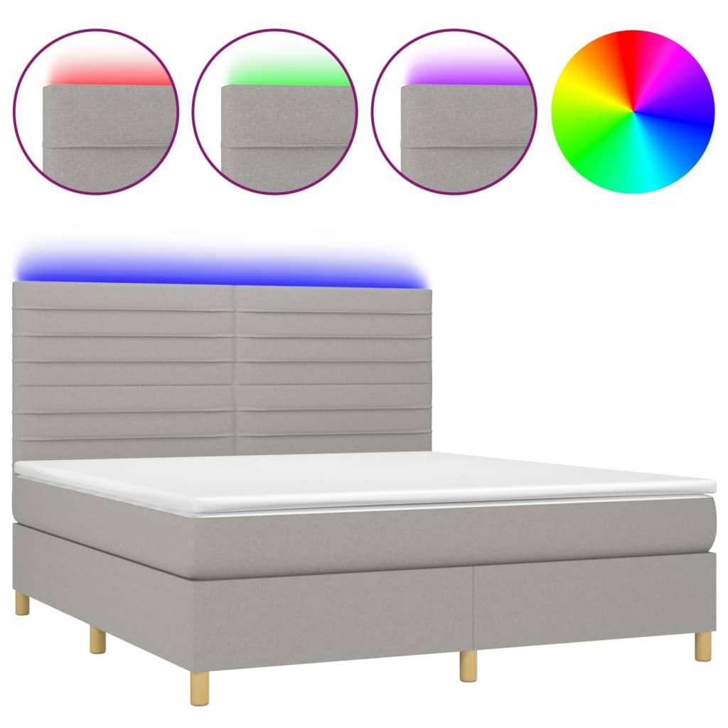 Sommier à lattes de lit et matelas et LED Gris clair 180x200 cm - XIOS