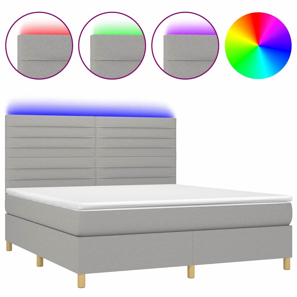Sommier à lattes de lit et matelas et LED Gris clair 180x200 cm