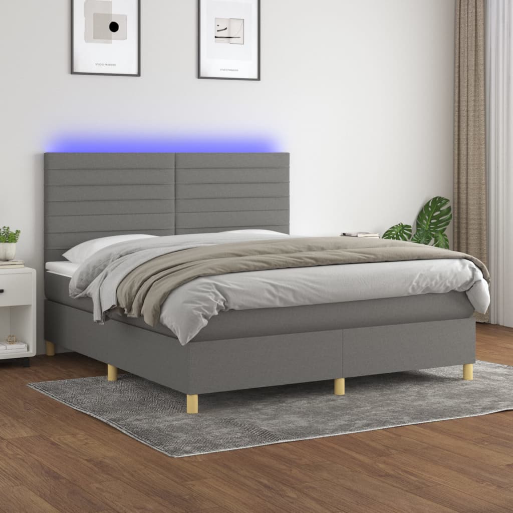 Sommier à lattes de lit et matelas et LED Gris foncé 180x200 cm - XIOS