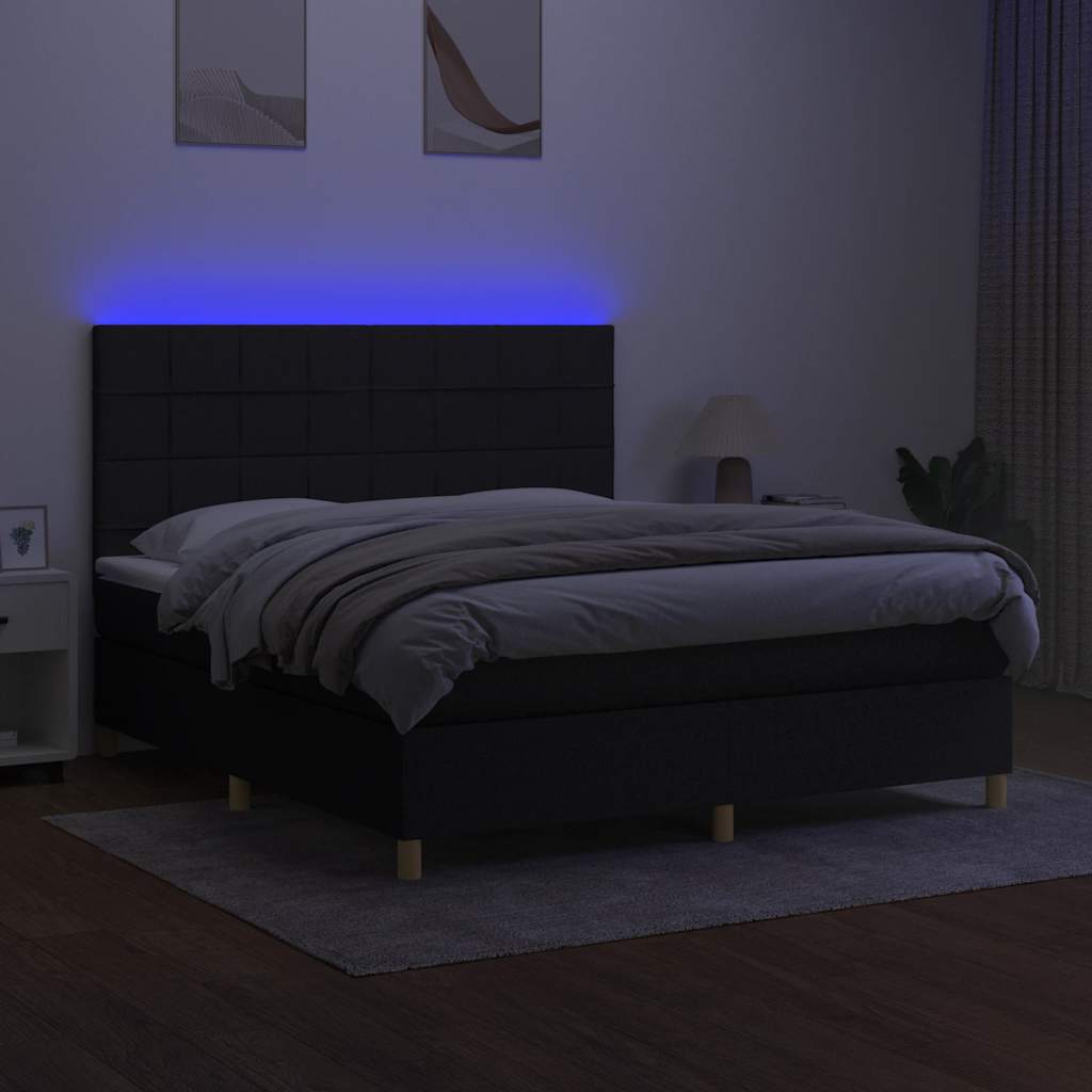 Sommier à lattes de lit et matelas et LED Noir 180x200 cm Tissu - XIOS