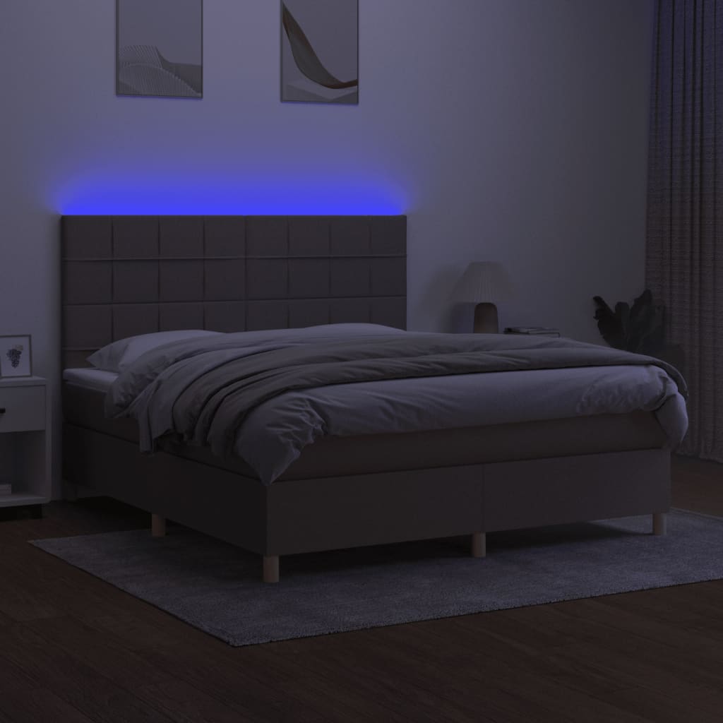 Sommier à lattes de lit et matelas et LED Taupe 180x200cm Tissu - XIOS