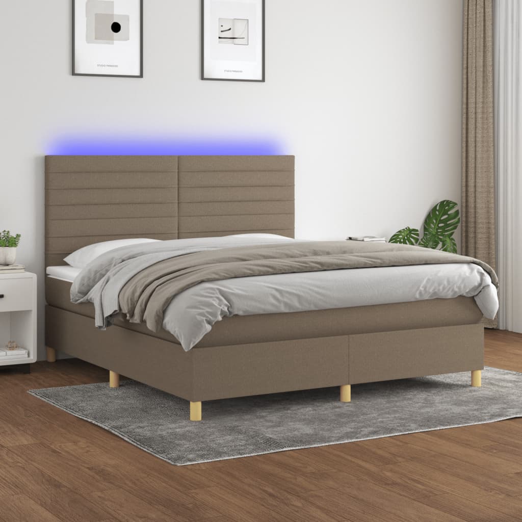 Sommier à lattes de lit et matelas et LED Taupe 180x200cm Tissu - XIOS