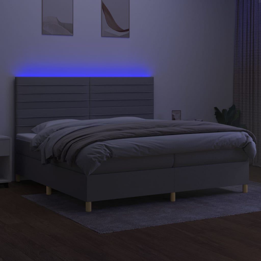 Sommier à lattes de lit matelas et LED Gris clair 200x200 cm - XIOS