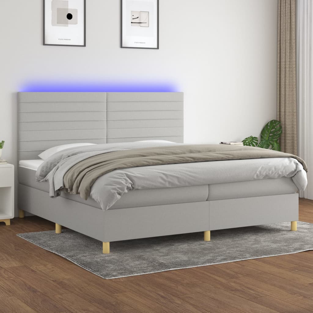 Sommier à lattes de lit matelas et LED Gris clair 200x200 cm - XIOS