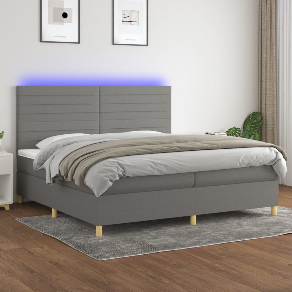 Sommier à lattes de lit et matelas et LED Gris foncé 200x200 cm - XIOS