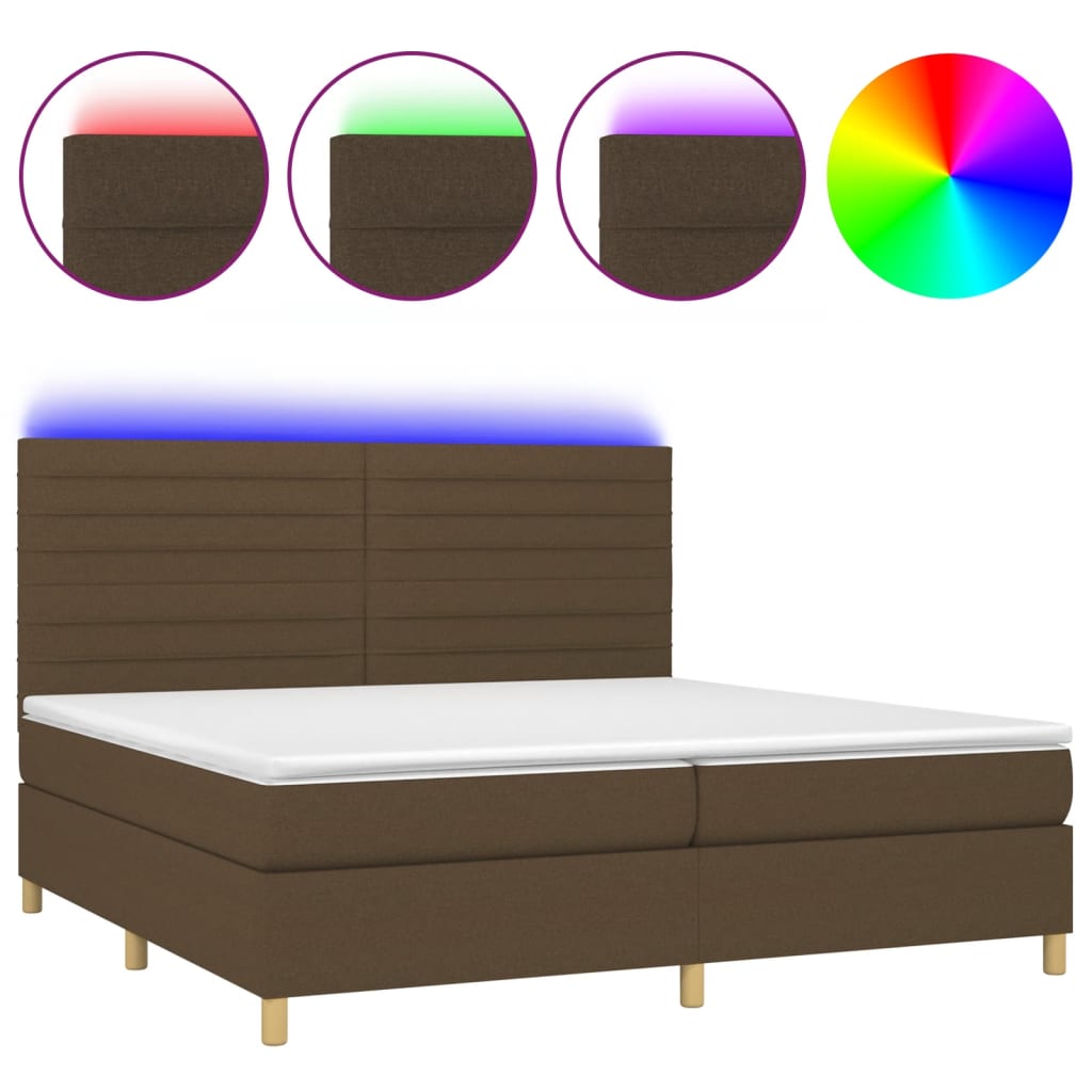 Sommier à lattes de lit matelas et LED Marron foncé 200x200 cm - XIOS