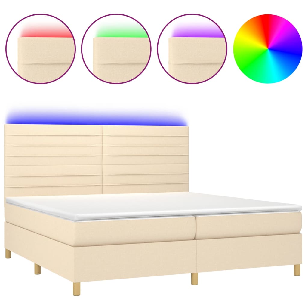 Sommier à lattes de lit et matelas et LED Crème 200x200cm Tissu - XIOS