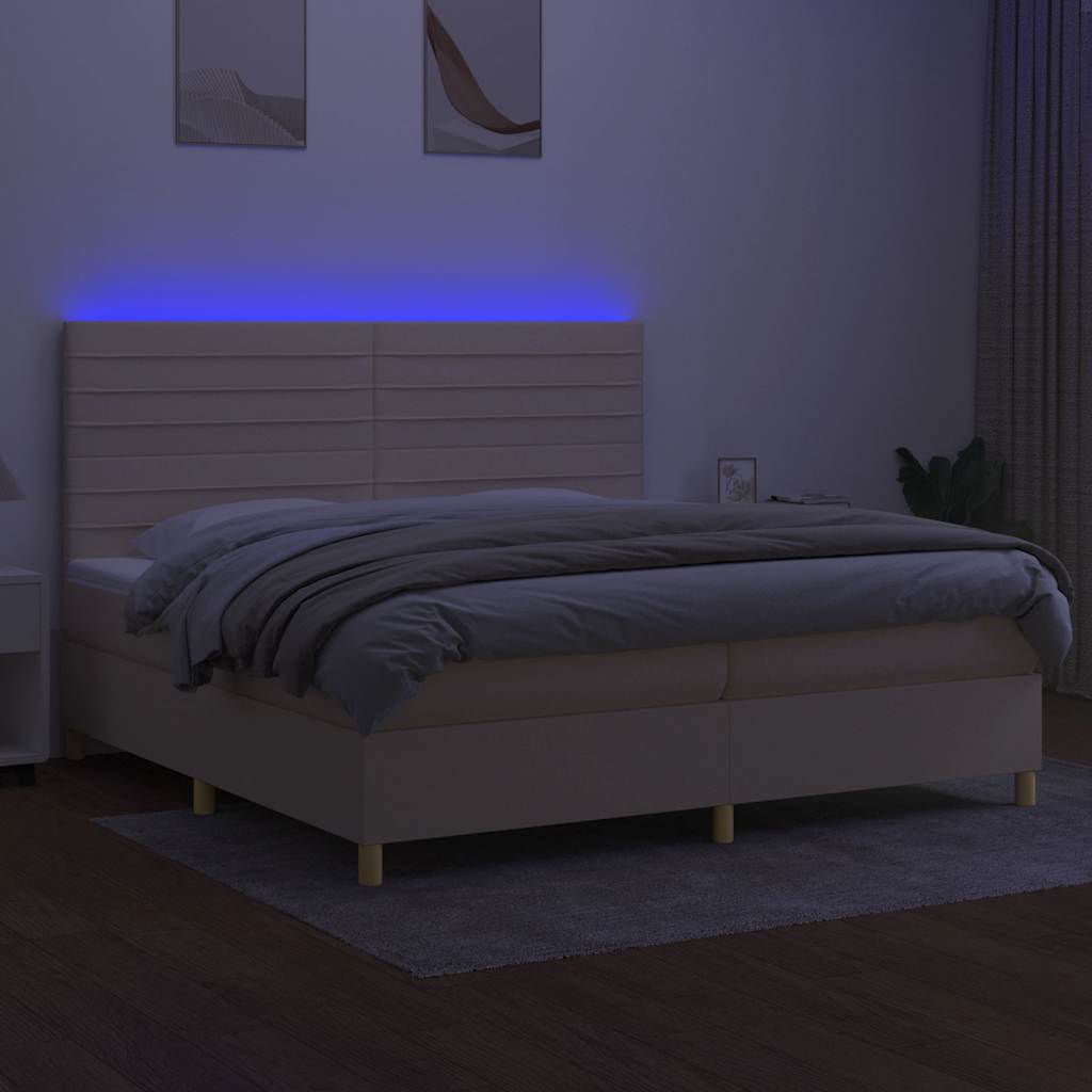 Sommier à lattes de lit et matelas et LED Crème 200x200cm Tissu - XIOS