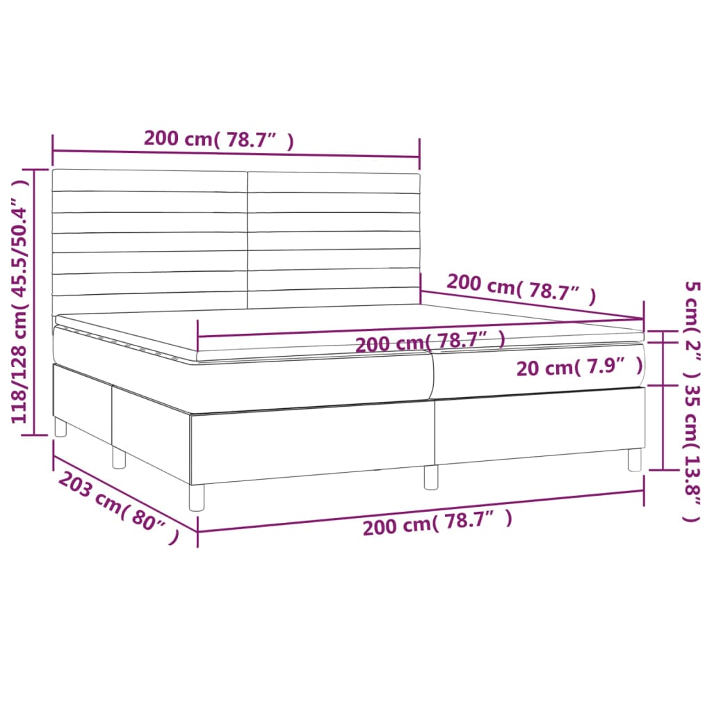 Sommier à lattes de lit et matelas et LED Crème 200x200cm Tissu - XIOS