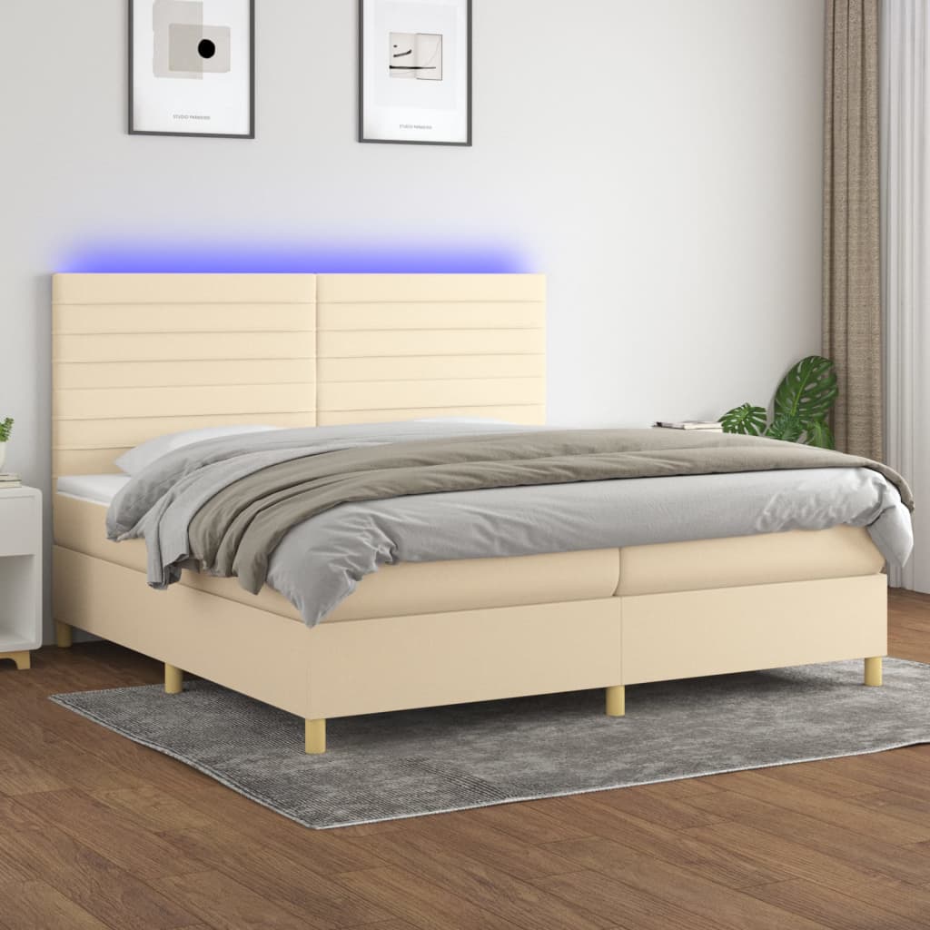Sommier à lattes de lit et matelas et LED Crème 200x200cm Tissu - XIOS