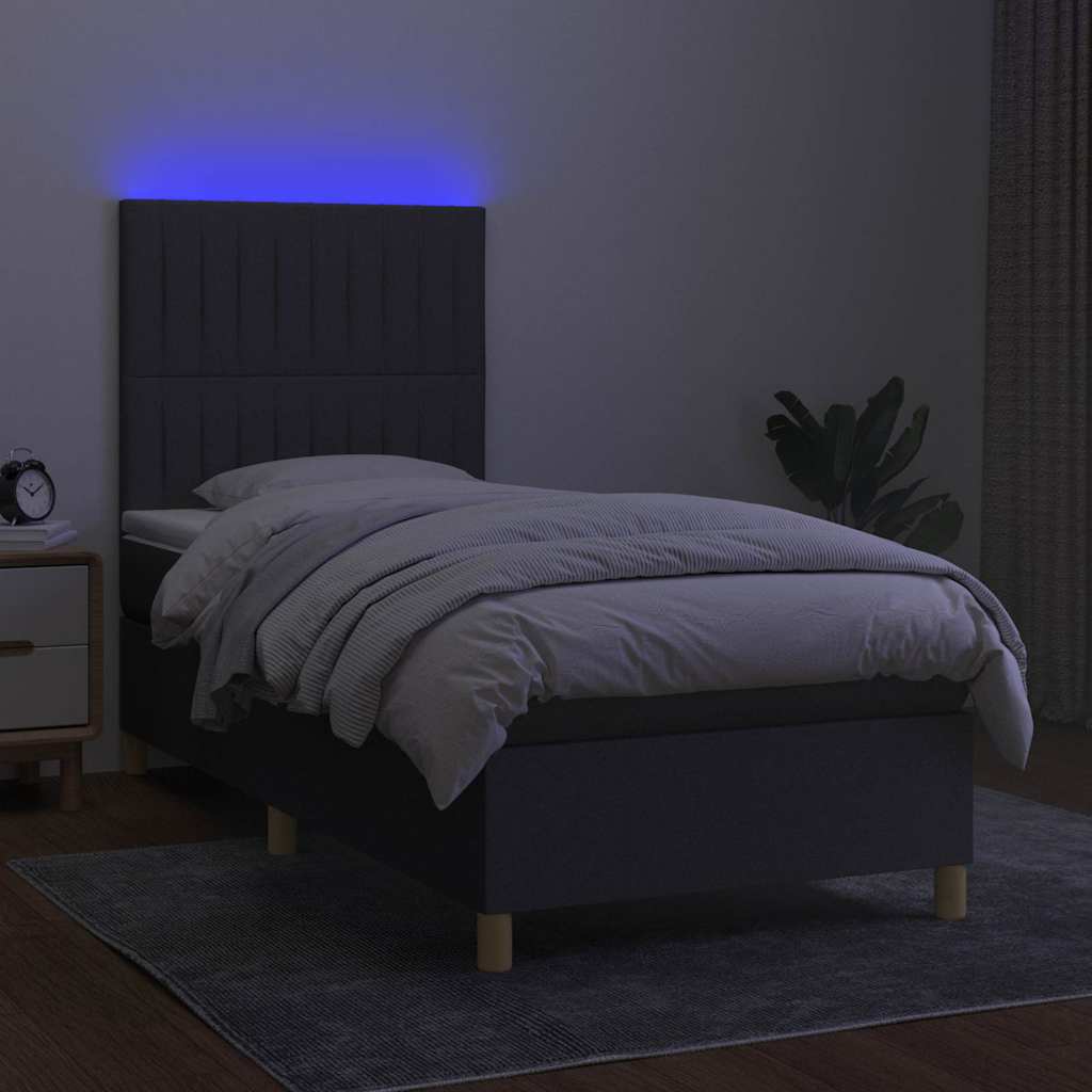 Sommier à lattes de lit avec matelas et LED Gris foncé 80x200cm